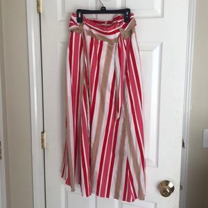 Paper bag waist line mid length skirt